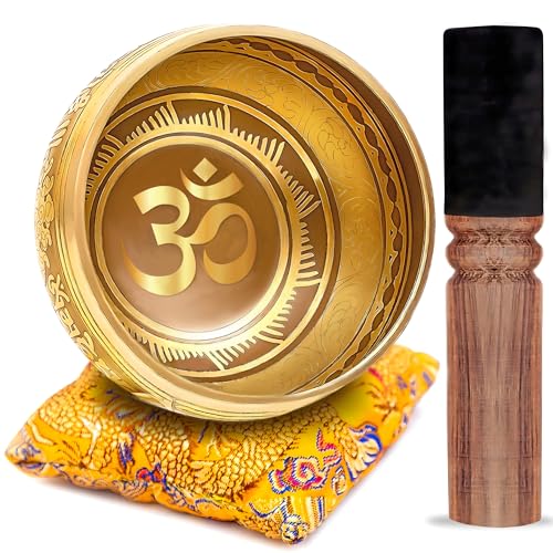 Entspannendes Tibetisches Klangschalen-Set für Meditation und Chakra-Heilung in Gold & Gelb