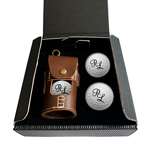 Personalisierte Ledertasche mit Golfer-Initialen und Lasergravur - Inklusive 4 Wilson Ultra Golfbälle