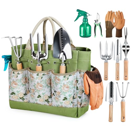 Stilvolles 9-teiliges Gartenwerkzeug Set in praktischer Handtasche - Perfektes Geschenk für Gartenliebhaberinnen