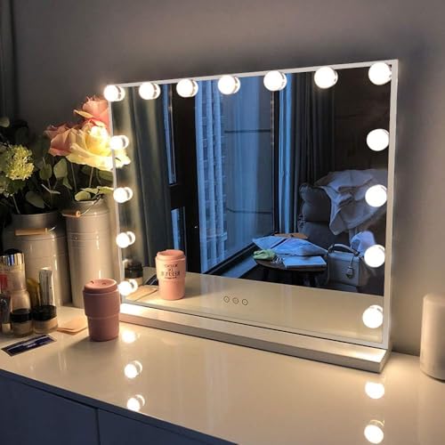 Hollywood Schminkspiegel mit USB-C Anschluss, 3 Helligkeitsmodi, 15 LED Lampen