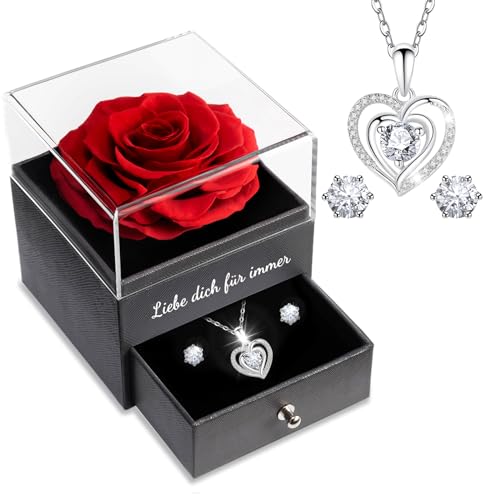 Handgemachte Ewige Rose Schmuckset für Frauen: Halskette & Ohrringe