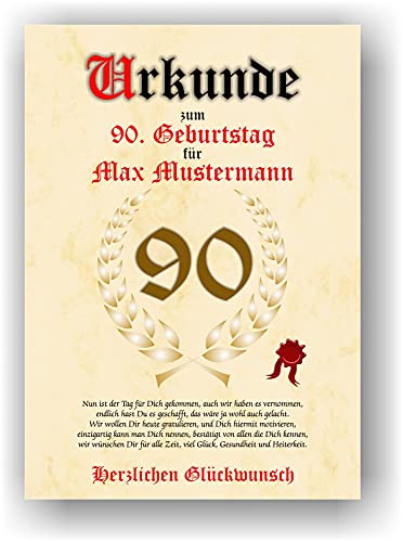 Personalisierte Geschenkurkunde zum 90. Geburtstag - Individuelle Überraschung für Oma und Opa