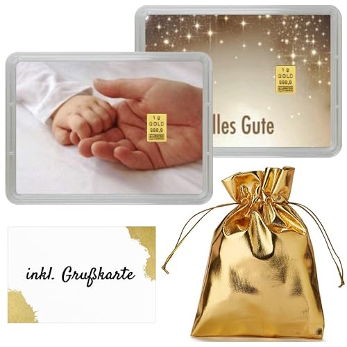 Edler 1g Goldbarren in Motivbox "Alles Gute - Geburt" - Feingold 999,9