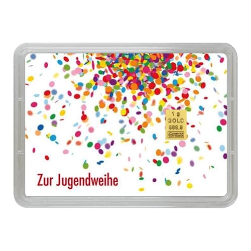 Edle Goldbarren 1g in Jugendweihe Motivbox - Perfektes Geschenkidee