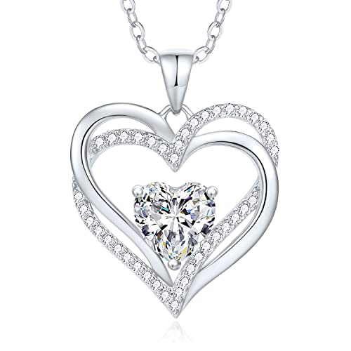 Hochwertige Herzkette aus 925 Sterling Silber mit Geburtssteinen - Perfektes Geschenk für Frauen zu Weihnachten, Valentinstag und mehr!