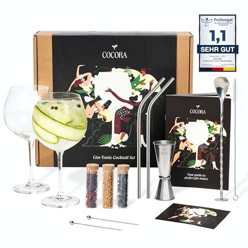 Exquisites 11-teiliges Gin-Tonic Geschenkset mit Cocktailgläsern und Gewürzen