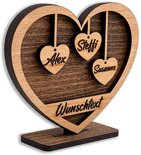 Personalisiertes Herz aus Holz mit Gravur für Familie und Freunde - Geschenkidee