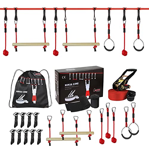 Spannendes Ninja Line Slackline Set 15m für Jugendliche und Erwachsene mit Ringen und Seilknoten