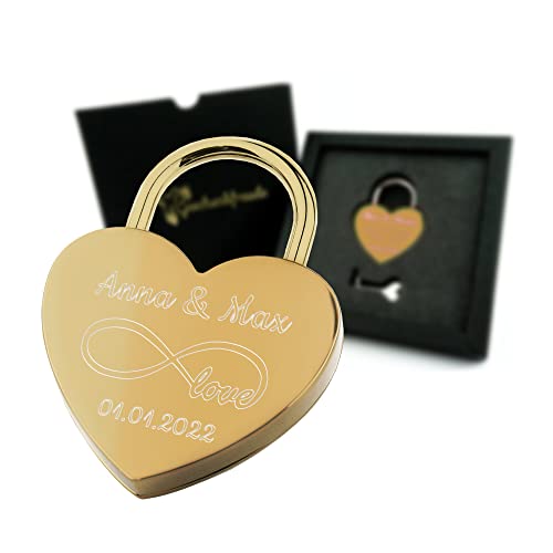 Personalisiertes Liebesschloss mit Gravur – Witterungsbeständig in Gold – Romantisches Partnergeschenk