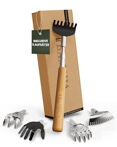 Erlebe wohltuende Kratzgefühle mit dem BAMBUA Rückenkratzer Set - 5 Aufsätze inklusive!
