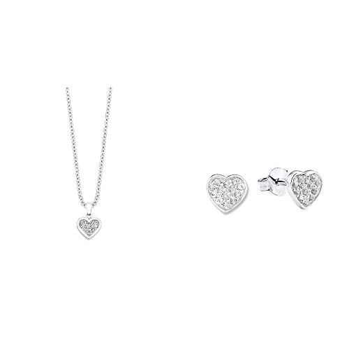 S.Oliver Mädchen Schmuckset: Edelstahl mit Glassteinen, silber, Herz-Anhänger in Schmuckbox