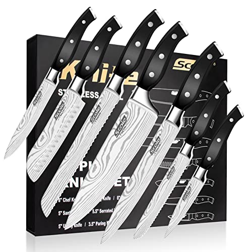 Professionelles 7-teiliges Messerset aus Japanisch-Deutschem Edelstahl mit Geschenkbox - SCOLE®