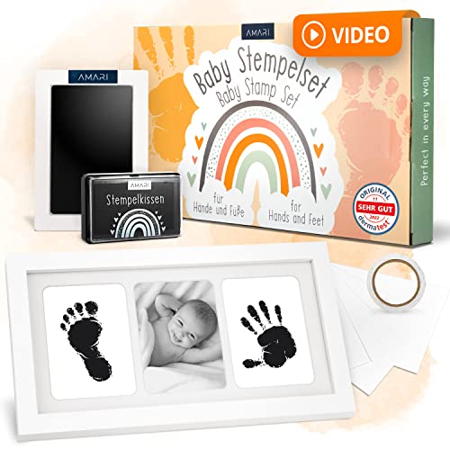 Kreative Baby Hand- und Fußabdrücke mit Amari ® Set - Perfektes Geschenk zur Geburt für Mädchen und Jungen - inkl. Stempelkissen und Druckkarten - Ideal für Babypartys und Neugeborene.