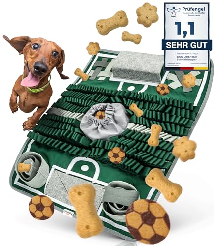 Entdecke den DOGPARENTS® Schnüffelteppich - Fußballfeld mit 8 Trainingselementen!