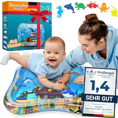 Entdecke die NouBaby® Wassermatte für Babys: Große, BPA-freie Babymatte und Spielzeug! Perfekt ab 3, 6 und 9 Monate für Wasser-Spaß und Bauchlage-Spielzeit!