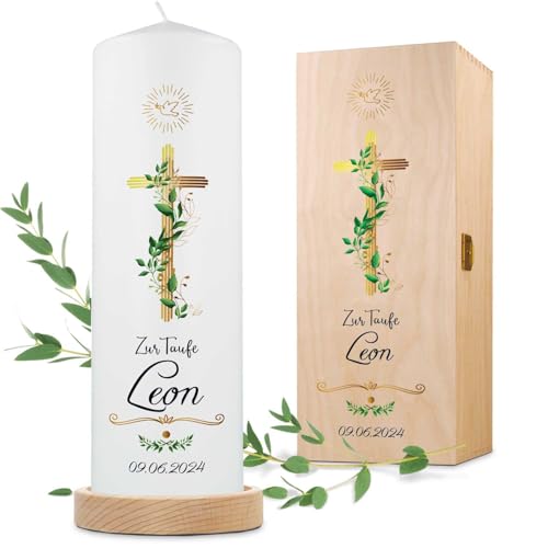 Personalisierte Taufkerze mit goldenem Kreuz - Hochwertiges Geschenk für Mädchen & Jungen