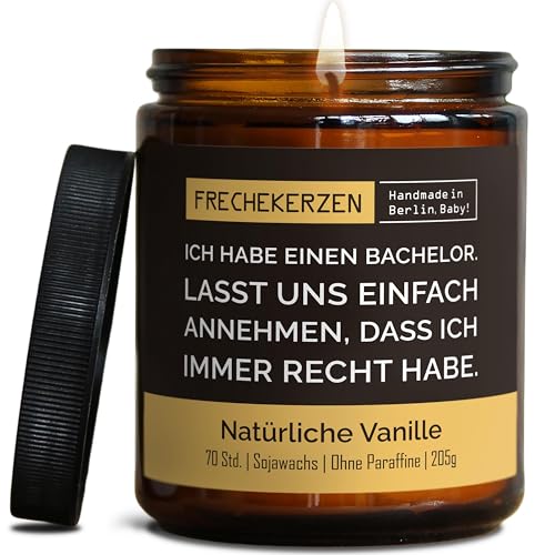 Originelle Duftkerze: Handgemacht aus Sojawachs mit Bachelor & Master Spruch