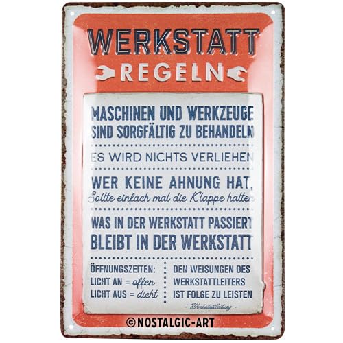 Einzigartiges Geschenk für Handwerker: Retro Blechschild mit Werkstattregeln im Vintage Design