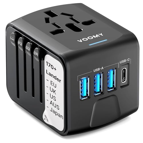 Praktischer VOOMY Reiseadapter mit USB-Anschlüssen für weltweiten Einsatz - Perfektes Geschenk!
