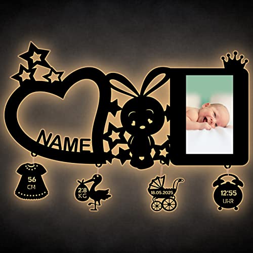 Personalisiertes Nachtlicht für Babys - Herz und Hase - Ideal als Taufgeschenk!