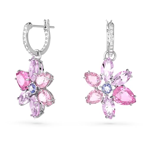 Strahlende Swarovski Drop-Ohrhänger - Blaue und rhodinierte Ohrringe im Blumen-Design