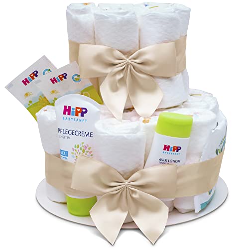 Exklusive 2-stöckige Windeltorte von MilaBoo - Perfektes Geschenk zur Geburt, Taufe und Babyparty