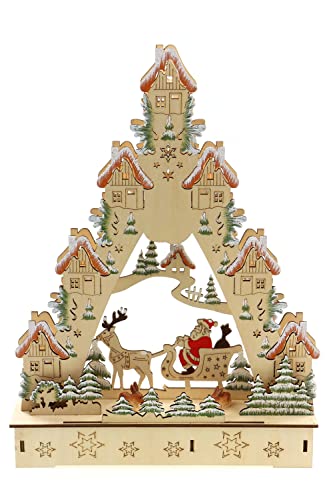 Hochwertige 3D Holzschnitt Winterlandschaft mit Weihnachtsmann - Batteriebetrieben mit Timer-Funktion