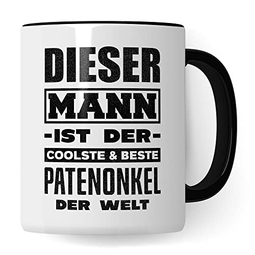 Originelle Pate Tasse - Lustige Geschenkidee für Patenonkel - Kaffeebecher in Weiß & Schwarz