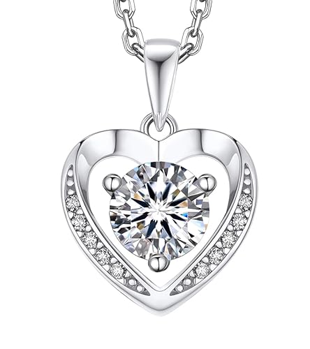 Edle MomentWish Damen-Herzkette, 1 Karat Moissanite, Silber 925 - Perfektes Geschenk für Frauen