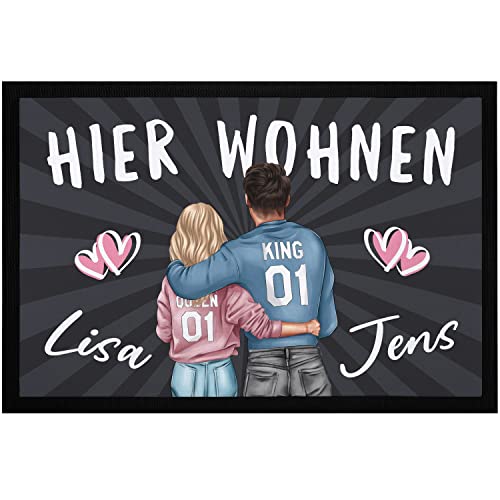 Personalisierte Fußmatte "Hier wohnen Liebe & Namen" für Paare, rutschfest & waschbar, 60x40cm