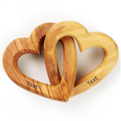 Personalisierte Olivenholz-Herzen für Brautpaar - Hochzeitsgeschenk - Valentinstag