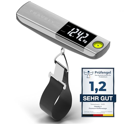 Hochwertige TRAVELY Kofferwaage aus Edelstahl bis 50KG - Perfekt für präzises Wiegen und Messen unterwegs