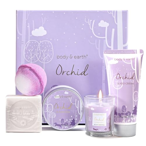 Verwöhnpaket für Damen: 5-teiliges Orchideenduft Set mit Duftkerze, Körperbutter & Handcreme