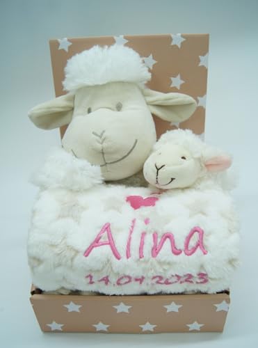 Personalisierte Babydecke mit Plüschtier und Schmusetuch - Perfektes Geschenk zur Geburt und Taufe