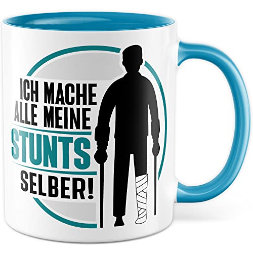 Originelle Kaffeetasse für Stuntman-Fans: Ich mache alle Stunts selbst! Lustiges Geschenkidee.