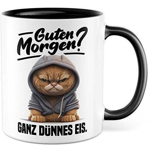 Witzige Kaffeetasse für Morgenmuffel - Geschenkidee mit Katzenmotiv
