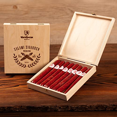 Hochwertige Salami-Wurststicks in edler Holzbox - Perfektes Geschenk für Männer