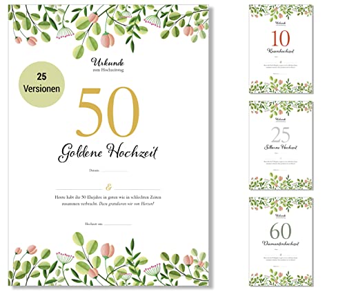 Goldene Hochzeit Geschenk: Frank Paperman® Urkunde & floraler Vordruck im DIN-A4-Format