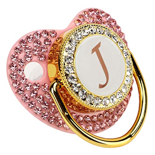 Personalisierter Goldener Baby-Schnuller mit Bling für Neugeborene, Buchstabe J
