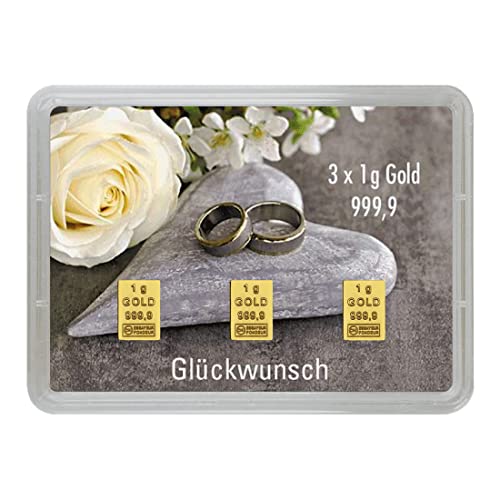 Glückwunsch zur Hochzeit! Goldbarren 3g - Originelles Geschenk mit Echtheitsgarantie