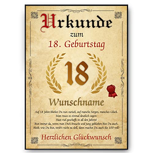 Einzigartige Personalisierte Urkunde zum 18. Geburtstag - Jahrgang 2007 - Geschenkidee für Männer und Frauen