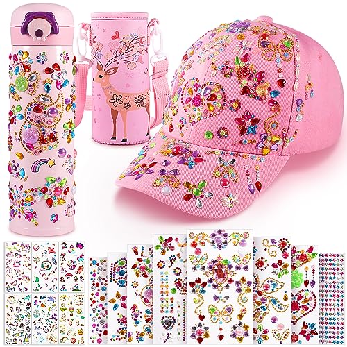 Kreatives Geschenkset für Mädchen: Trinkflasche und Basecap inklusive Edelsteinen