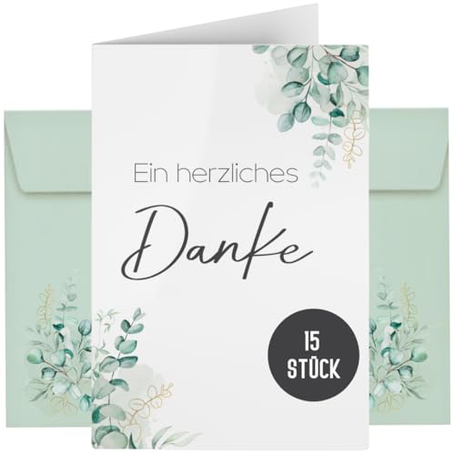 Elegante Dankeskarten für besondere Anlässe inkl. Umschläge | Klappkarte DIN A6 (Eucalyptus)