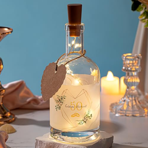 Einzigartiges LED Flaschenlicht zur Goldenen Hochzeit - Romantisches Geschenkidee für Paare