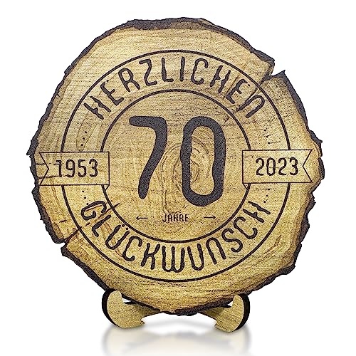 Originelle Baumscheibe zum 70. Geburtstag - Herzlichen Glückwunsch Geschenk