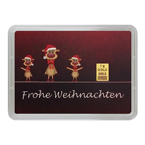 Einzigartiges Weihnachtsgeschenk: Rentiere, Goldbarren 1g, Echtheitsgarantie - Goldstücke24
