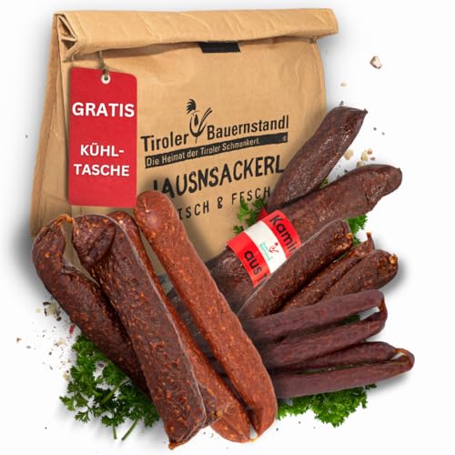 Tiroler Bauernstandl: Kühltasche mit 13 Stück Salami Wurst | Geschenkkorb für Männer und Frauen