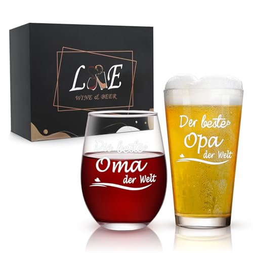 Exklusives Weinglas und Bierglas Set für Großeltern - Perfektes Weihnachtsgeschenk