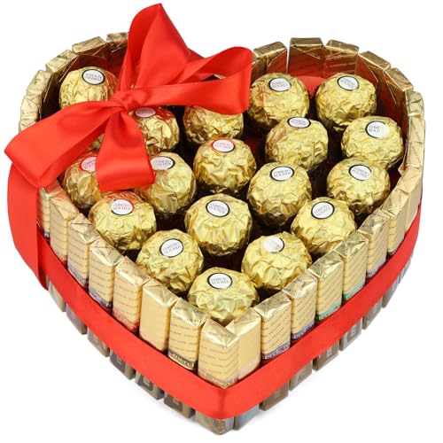 Herzformiges Geschenk für Frauen: Torte aus Merci und Ferrero Rocher, süße Schokoladenbox