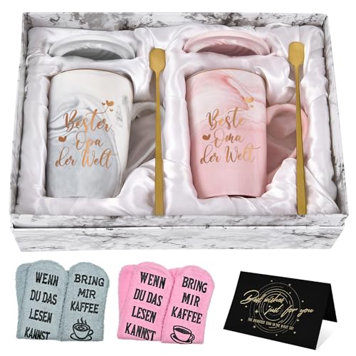 Personalisierte Geschenkidee für Großeltern: Kaffeetasse mit Socke, ideal zu Muttertag und Weihnachten